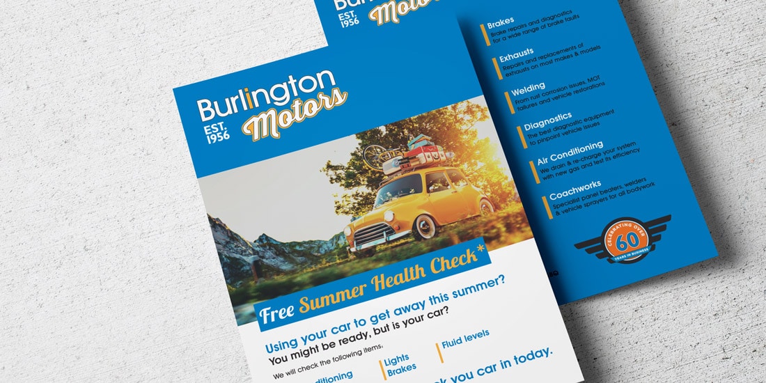 burlington motors branding flyers